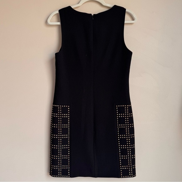 Trina Turk Blake Studded Grid-Pattern Sheath Dress Black Gold Mini Sz 4 wedding‎ - Picture 6 of 13